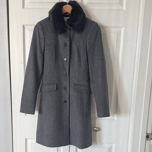 Boss Charcoal Coat with Black Faux Fur Collar